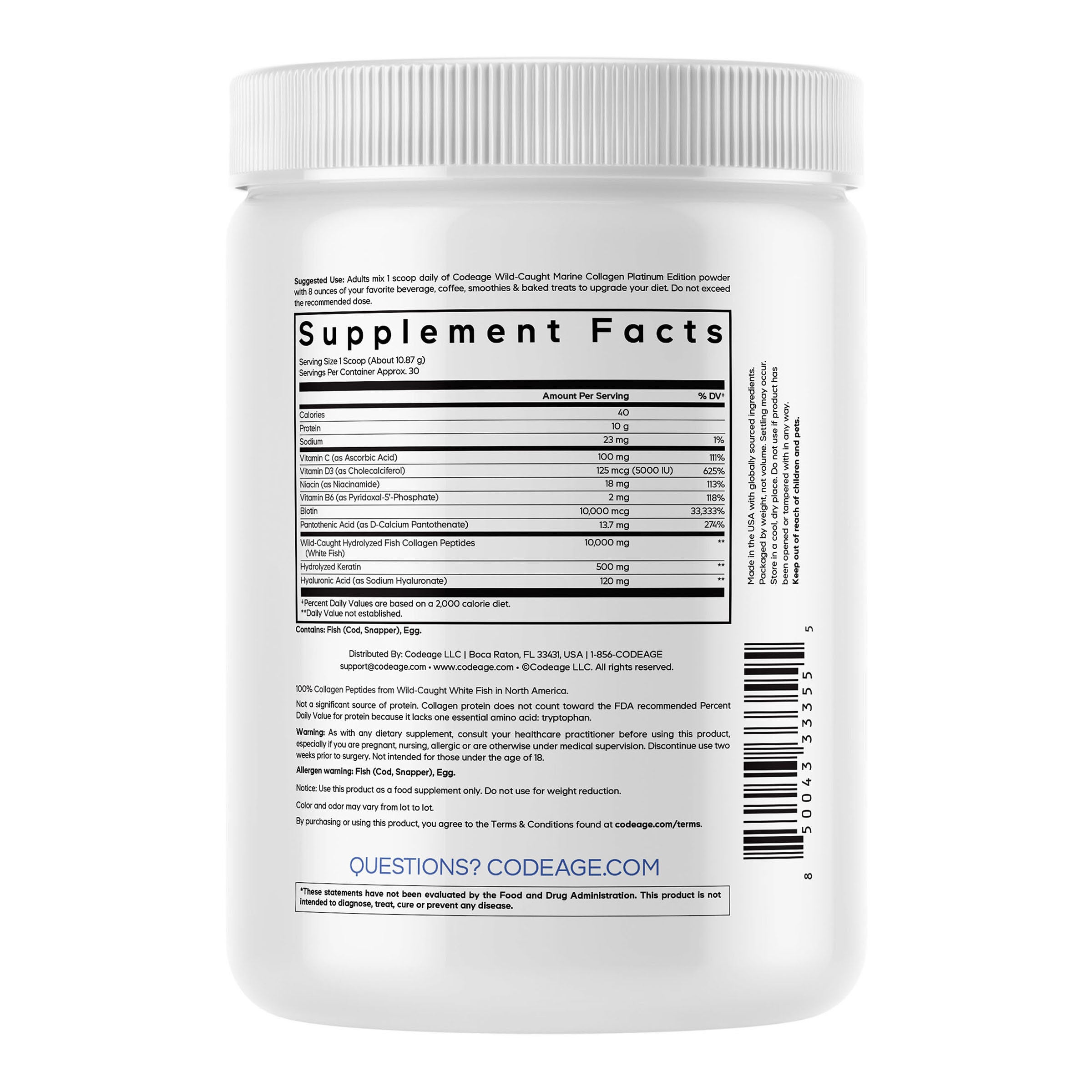 Marine Collagen Peptides - Unflavored - 11.50 oz. (30 Servings)
